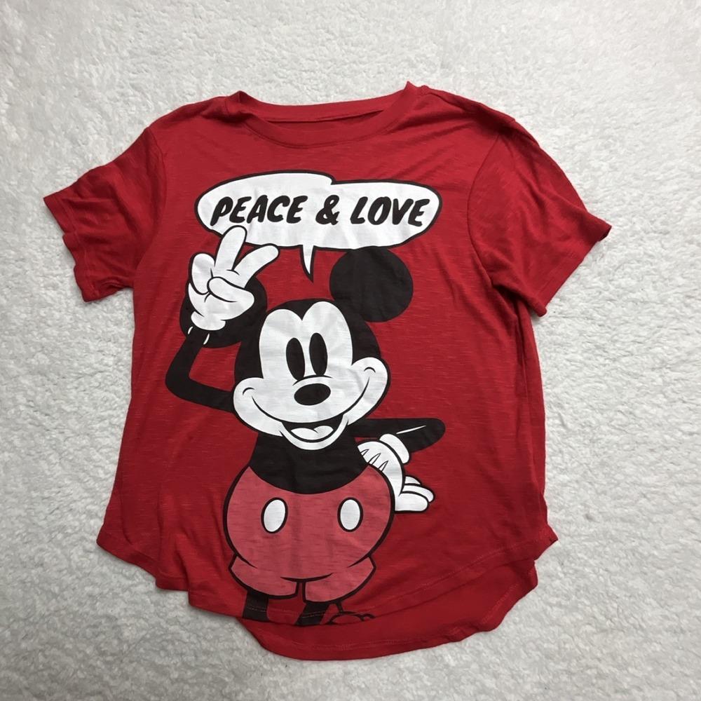 Disney Mickey Mouse Red Peace & Love Graphic Child T-Shirt Size L (11-13)